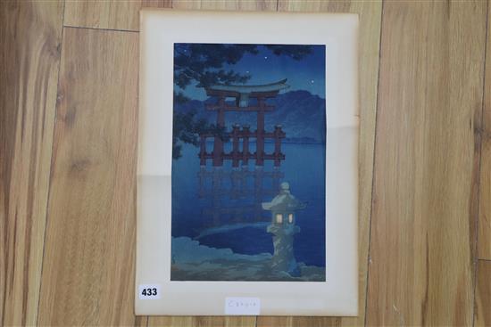 Kawase Hasui, (1883-1957), woodblock print, A beautiful starry night at Miyajima in the inland sea, overall 38 x 26cm, unframed